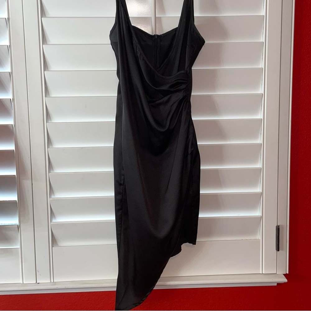 pretty little thing - shape black satin wrap dress